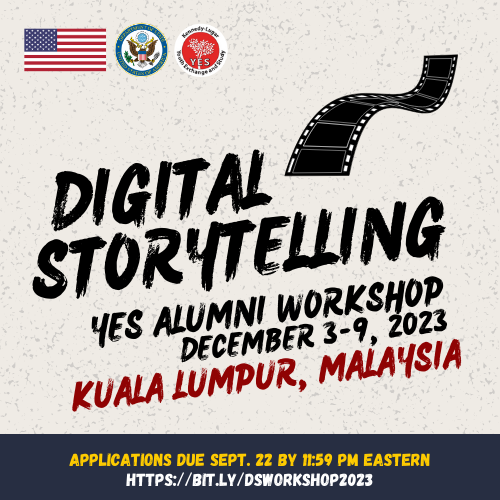 yesprogramnews's tweet photo. Attention YES alumni!
Applications are now open for the 2023 YES Digital Storytelling Workshop, which will be held in-person in Kuala Lumpur, Malaysia. Apply by 9/22: https://t.co/WliF7su2Xt
#KYLES #YESAlumni https://t.co/PiHVfFdrwz
