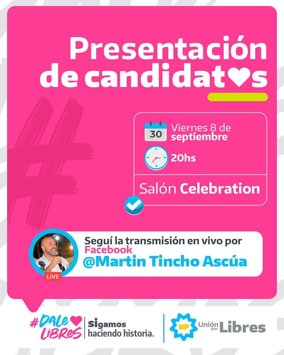 miguelarias456's tweet photo. Este viernes a las 20 hs, los invito a conocer el increíble equipo con el que juntos continuaremos transformando nuestra querida ciudad. ¡Nos vemos! 💪🏛️ #DaleLibres 🩷 https://t.co/2snsZUZl3I