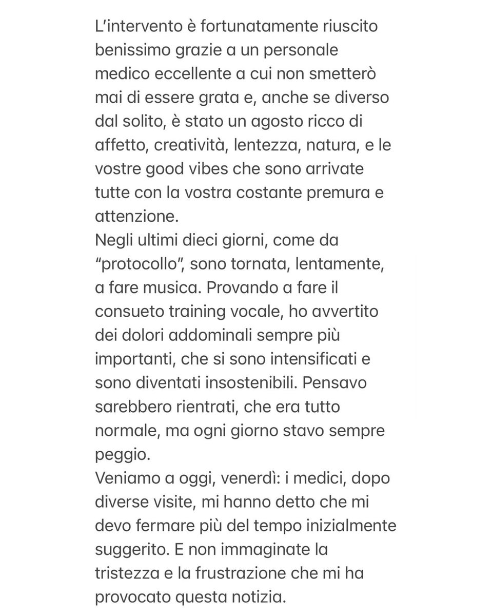francescacheeks's tweet photo. Ci tenevo a raccontarvi quello che mi è successo nell'ultimo anno. Purtroppo non sarò in grado di tornare presto sul palco come pensavo, ma sono costretta ad annullare le ultime date del tour, sono molto dispiaciuta. Grazie per la comprensione❤️ Per info e rimborsi @VivoConcerti https://t.co/ESmvtK5kRC