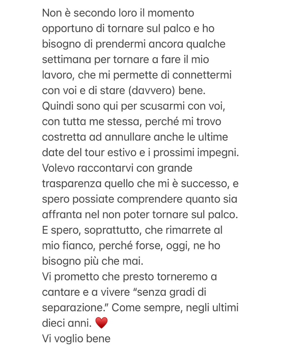 francescacheeks's tweet photo. Ci tenevo a raccontarvi quello che mi è successo nell'ultimo anno. Purtroppo non sarò in grado di tornare presto sul palco come pensavo, ma sono costretta ad annullare le ultime date del tour, sono molto dispiaciuta. Grazie per la comprensione❤️ Per info e rimborsi @VivoConcerti https://t.co/ESmvtK5kRC