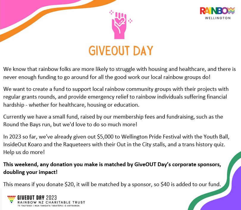 Support <a href="/RainbowWgtn/">Rainbow Wellington</a> this GiveOut Day giveout.org.nz/rainbowwelling…