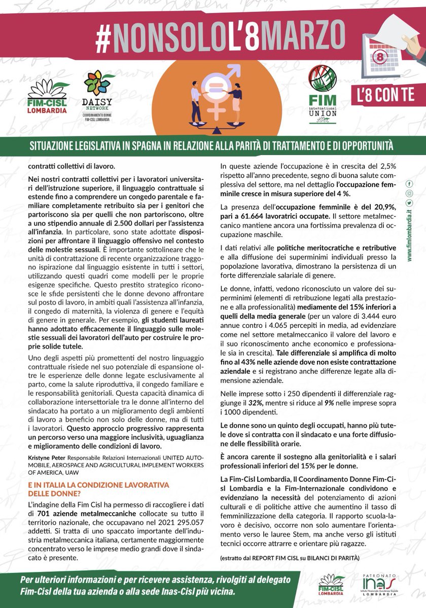 Prosegue la campagna #nonsololottomarzo promossa da Coordinamento Donne Fim Cisl Lombardia, Segreteria Fim Cisl Lombardia e Fim Cisl Internazionale. Volantini, approfondimenti e riflessioni sui temi di genere <a href="/FimLombardia/">FIM CISL Lombardia</a> <a href="/FIMCislStampa/">Fim Cisl Nazionale</a>