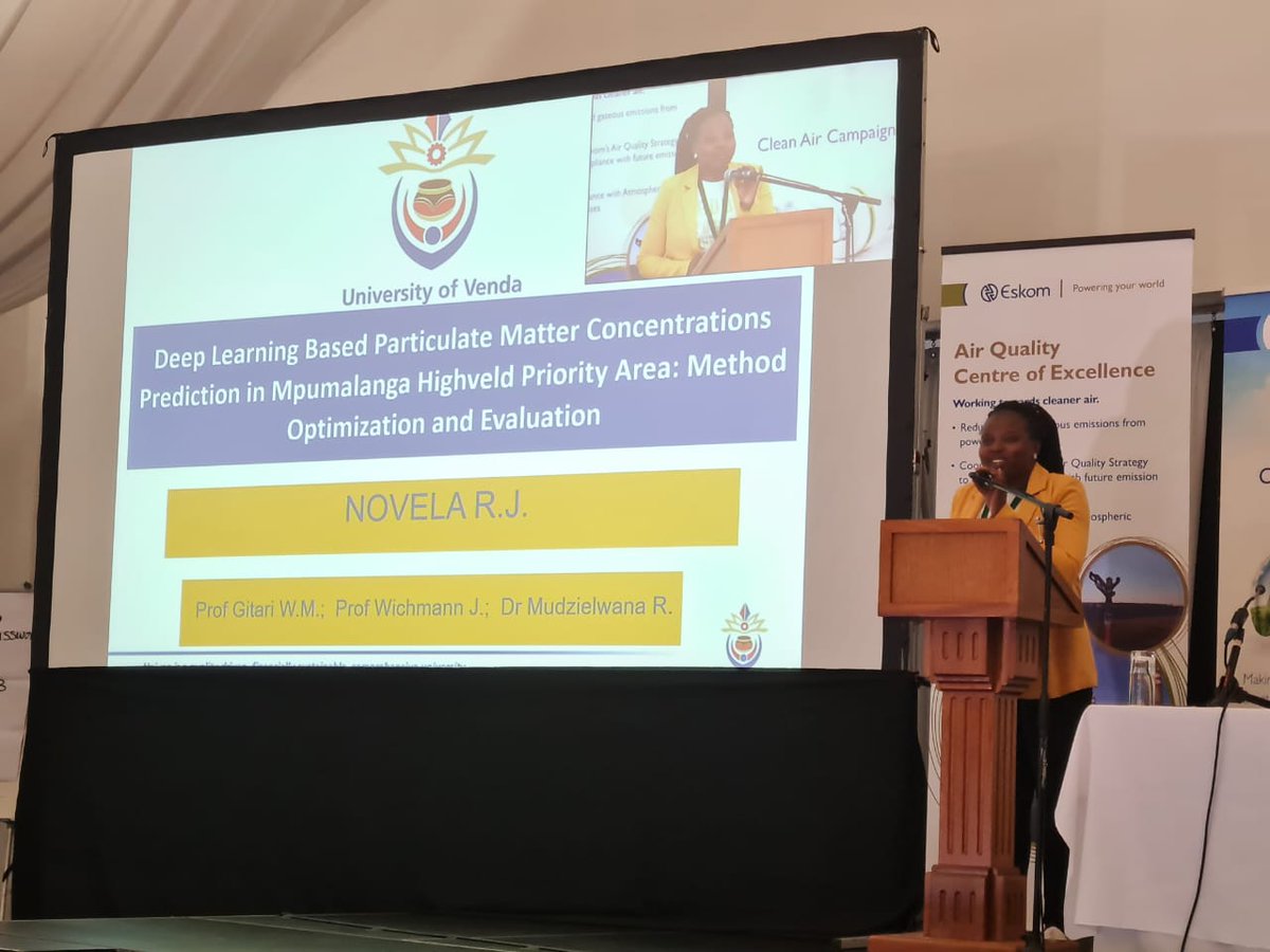 RJ Novela discussing "Deep learning based particulate matter concentrations prediction in Mpumalanga Highveld priority area: Method optimization and evaluation"
#NACA2023 #CollaboratingForCleanAir #AirPollution #ClimateChange #CleanAir
