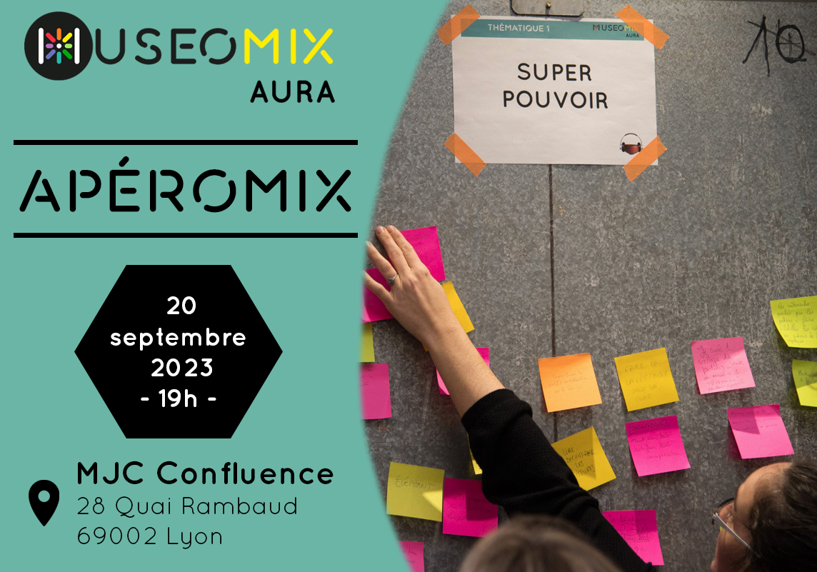 L'événement #Museomix 2023 au <a href="/monasteredeBrou/">Monastère royal de Brou</a> approche à grands pas, c’est dans 2 mois (10-11-12 novembre) !
Avant, il y a une dernière rencontre :  l’apéromix du mercredi 20 septembre à 19h à la <a href="/MJCConfluence/">MJC Confluence</a> (28 Quai Rambaud, 69002 #Lyon) ! 
C'est ouvert à tout le monde ! 🙂