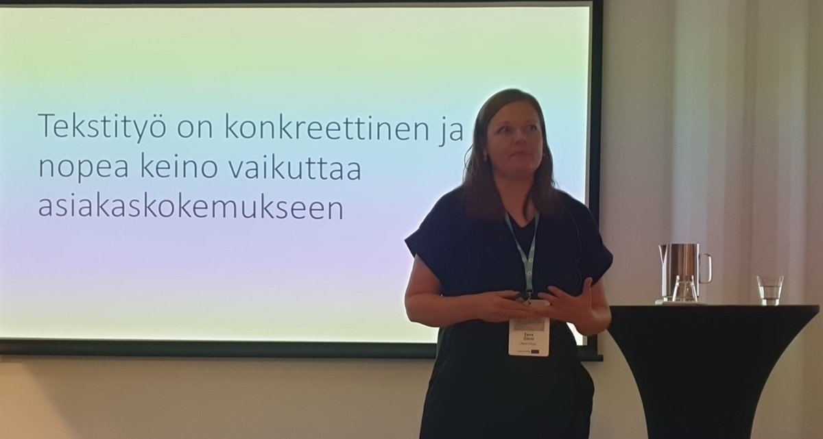 "Ensimmäinen ihminen #Design-tiimissä pitää olla #sisällönmuotoilija"

<a href="/EevaOorni/">Eeva Öörni</a> <a href="/Postigroup/">Posti</a> #KIELI2023 <a href="/SKY_kielet/">Suomen kielipalveluyritykset</a> 
#CX #ServiceDesign