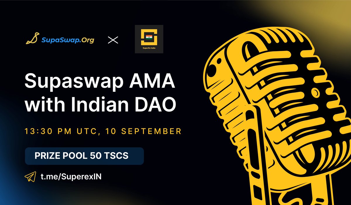 🚨Join us this Sunday for an exclusive Ask Me Anything (AMA) session with the SuperEx Indian Dao community (<a href="/SuperExIndia/">SuperExIN</a>)! 🌟

📅 Date: Sunday, September 10th, 2023
🕒 Time: 13:30 (UTC)
🌐 Location: t.me/SuperexIN

💰 Prize: $50 in #TSCS Tokens

We'll be discussing