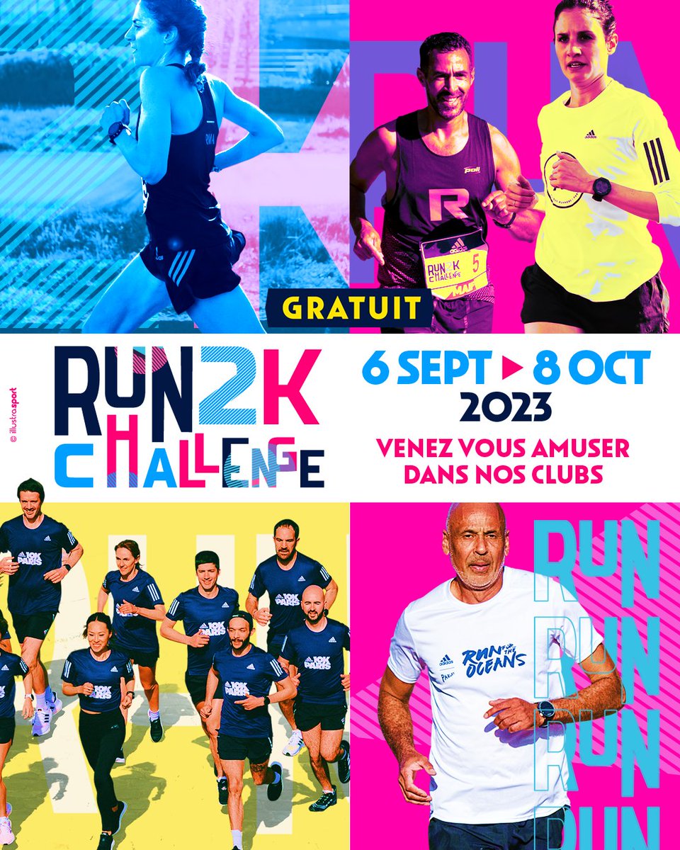 FFAthletisme's tweet photo. 🎽 Du 6 septembre au 8 octobre, participez au #Run2KChallenge !

👟 Testez-vous sur 2000 m dans un club FFA près de chez vous, bénéficiez de l’expertise des coachs, et tentez de gagner votre dossard pour le Marathon Pour Tous de @Paris2024 !

👉 https://t.co/1R2mNX8zBp https://t.co/u89aD3dYvS