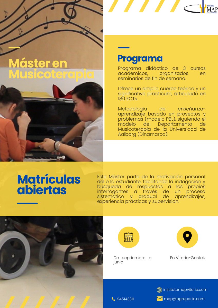 AgrupArteMAP's tweet photo. Os recordamos que están abiertas las matrículas tanto para:
- Curso de facilitador/a de círculos de percusión 🗓️ 30 sept y 1 oct
- Máster de Musicoterapia 🗓️ curso 2023-2024

TODA LA INFO EN: 🔊
945143311
map@agruparte.com
https://t.co/LPqXN1KaBT

#musicoterapia #master #arte https://t.co/2iEUUxObGt