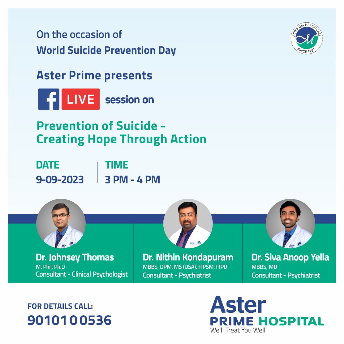 asterprime's tweet image. Mental health and wellness are considered key to overall well-being. Listen to our experts provide useful advice and guidance on helping lead a positive, fulfilling life. Join the conversation!
Join the Live: facebook.com/events/1034371…
#AsterPrimeHospitals #mentalhealth #joinlive