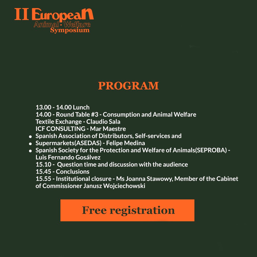AWcommitment's tweet photo. 💡 Discover the program of the II International Symposium about European Animal Welfare, which will discuss how to reliably guarantee animal welfare.

Don't skip this unmissable event for the entire sector👉

https://t.co/NBuq8tAVXm 

#EUAnimalWelfare💚🇪🇺 #AWCommitment https://t.co/tf7PcuUfqq