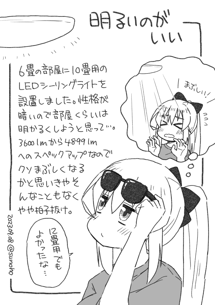 6畳の部屋に10畳用の照明を設置した日記です 