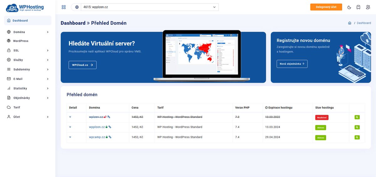 Takto vypadá naše nová administrace pro hosting.

V blízké dojde k nasazení a nahradí současnou aplikaci.

Tak co, líbí se Vám na první pohled ?

Pro UXáky jsme se zaměřili na vyladění responzivity a přidali i dark mod.
