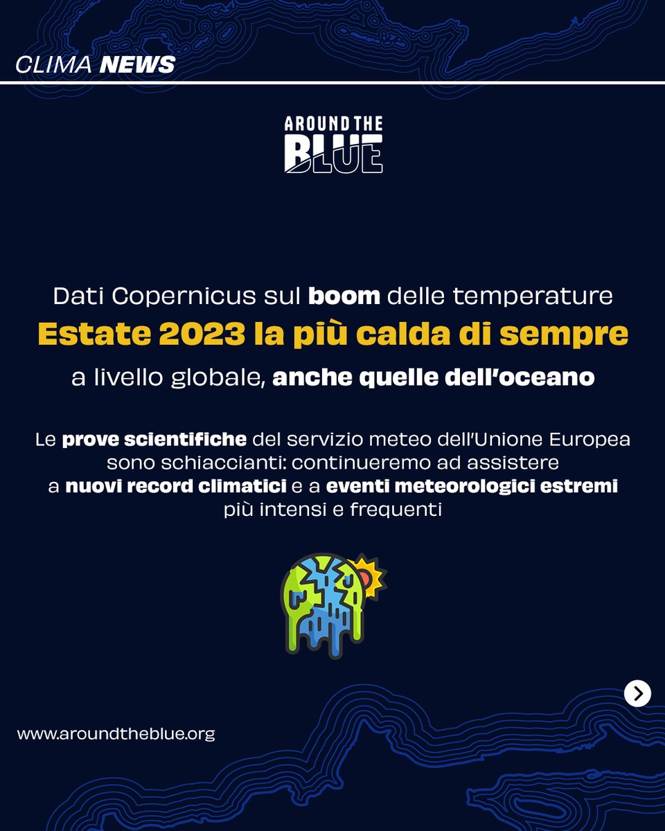 AroundTheBlueIT's tweet image. Le principali notizie sul clima🌊 Sali a bordo del #MaseratiMulti70 per unirti al nostro viaggio #AroundTheBlue con @giovannisoldini, per studiare lo stato di salute dell'oceano e l'impatto dei cambiamenti climatici ➡️ aroundtheblue.org
..
#ambiente #oceano