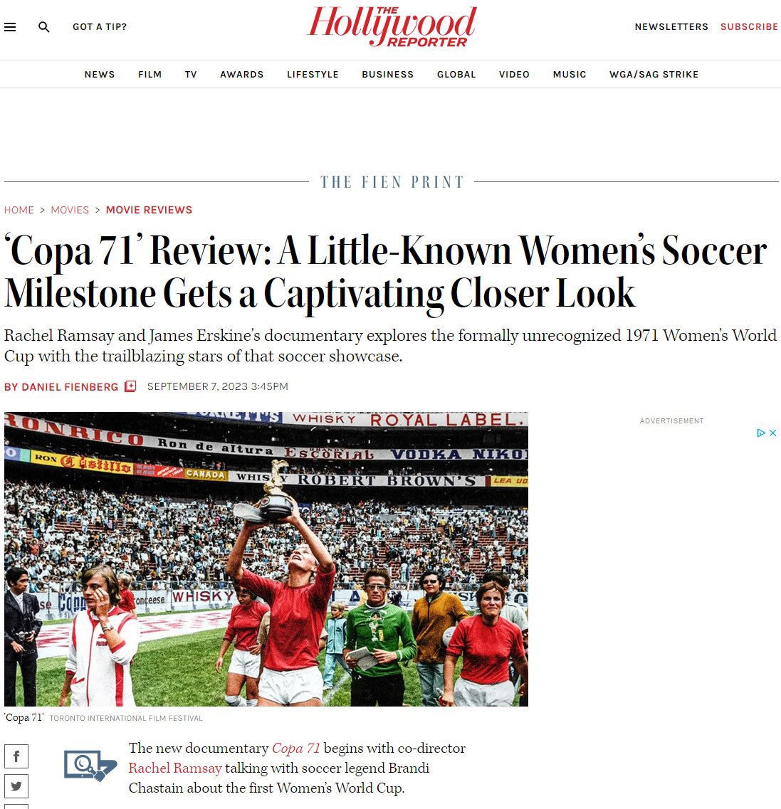 Nice review of Copa 71 a film I scored earlier this year directed by @rachel_ramsay and @jamesersk in the Hollywood Reporter. The film was the opening night film at the Toronto Film Festival yesterday and it will get its first UK screening on the 8th of Oct as part of this year’s