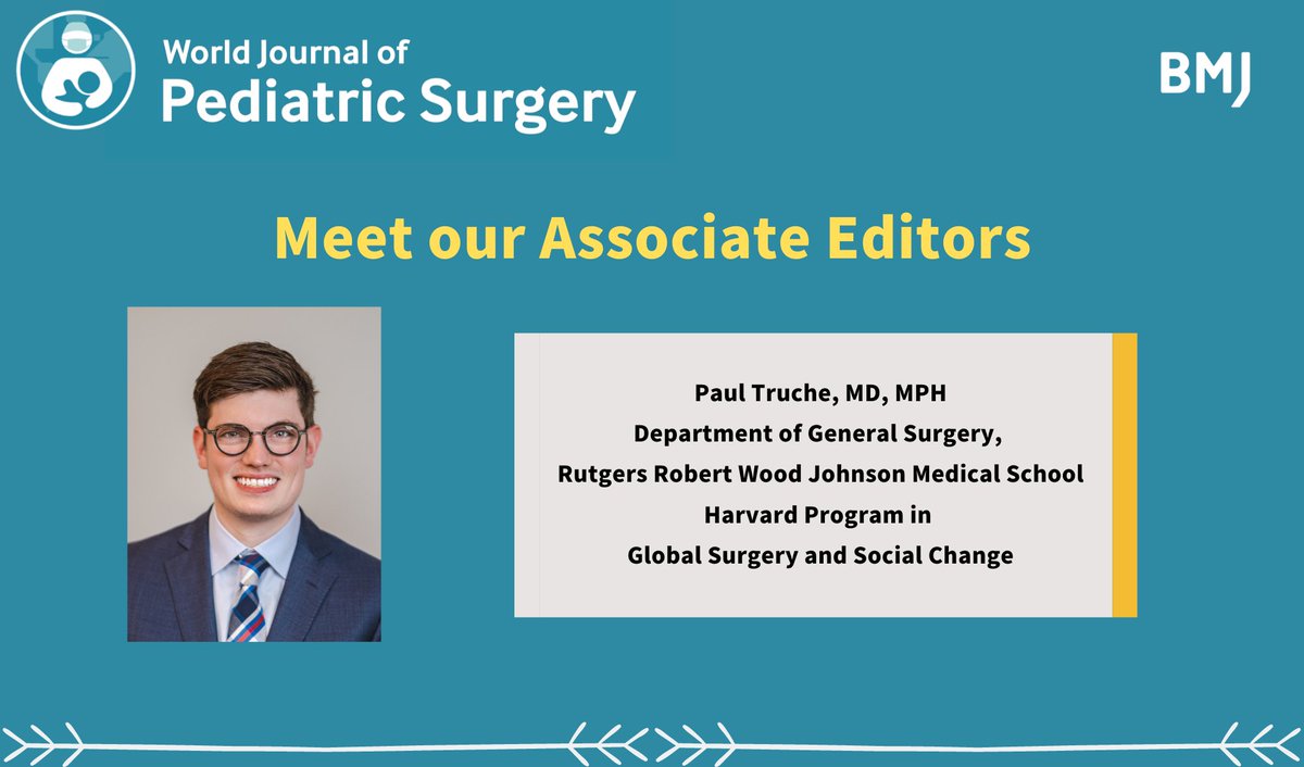 World Journal of Pediatric Surgery (@wjps_official) on Twitter photo Dr. Paul Truche is a physician and researcher with an interest in surgery, public health and data science. He is currently at Rutgers Robert Wood Johnson Medical School finishing his general surgery residency. <a href="/ptrucheMD/">Paul Truché, MD, MPH</a> Dr. Paul Truche is a physician and researcher with an interest in surgery, public health and data science. He is currently at Rutgers Robert Wood Johnson Medical School finishing his general surgery residency. <a href="/ptrucheMD/">Paul Truché, MD, MPH</a>