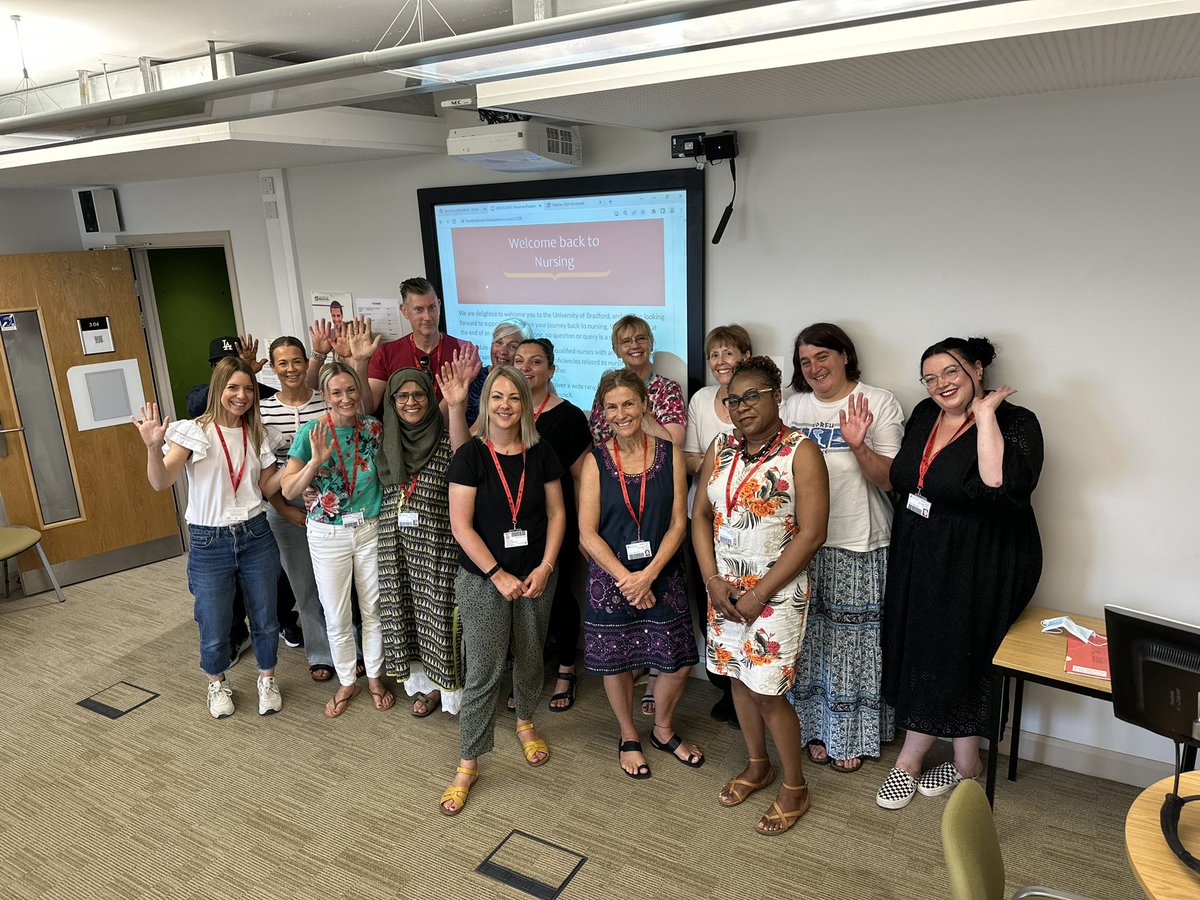 FiCroucher's tweet photo. The Return to Practice students have had a very busy week 👍 They have all done so well and it’s been great meeting everyone. @UoB_Nursing @UniofBradford 
#returntonursing
#teambradford https://t.co/WIHAYX4E4x