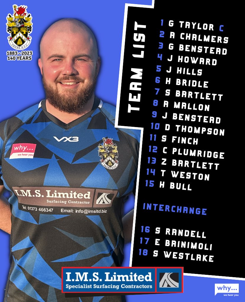 FromeRFC's tweet photo. This Saturdays Frome RFC Team List | 1st XV

Counties 1 Tribute Southern South
Swanage &amp; Wareham RFC v Frome RFC
🗓️ Sat 09 September
⏰ 3pm KO
🏟️ John Procter Memorial Ground, Wareham

🔴⚪️⚫️ | #FromeRFC | #Frome | UnitedInRedWhiteBlack | #140Years https://t.co/M1hI1RwXPf