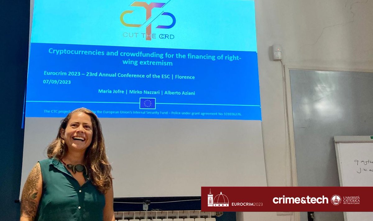 Crime&tech (@crimetech2015) on Twitter photo 🎙️ Crime&tech at <a href="/esc_eurocrim/">European Society of Criminology</a> Conference
What technologies are used to fund #extremism❓
👩🏫 @maria__jofre, <a href="/mirkonazzari/">Mirko Nazzari</a> and <a href="/AlbertoAziani/">Alberto</a> presented: “Cryptocurrencies and crowdfunding for the financing of right-wing extremism”
👉Based on our contribution to <a href="/ctc_eu_project/">CTC Project</a> 🎙️ Crime&tech at <a href="/esc_eurocrim/">European Society of Criminology</a> Conference
What technologies are used to fund #extremism❓
👩🏫 @maria__jofre, <a href="/mirkonazzari/">Mirko Nazzari</a> and <a href="/AlbertoAziani/">Alberto</a> presented: “Cryptocurrencies and crowdfunding for the financing of right-wing extremism”
👉Based on our contribution to <a href="/ctc_eu_project/">CTC Project</a>
