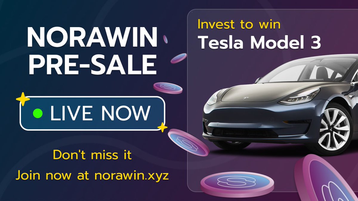 NorawinOfficial's tweet photo. 🚨 NORAWIN TOKEN STRATEGIC PRE-SALE IS LIVE
🔥Invest in the $NWIN token early!
Invest and participate in our #giveaway
and win a Tesla Model 3 and many other prizes!
Get involved now:
https://t.co/h57Nmzt1hW
#presale #web3 #crypto #raffles #norawin #nwin https://t.co/79dLaUR9V7