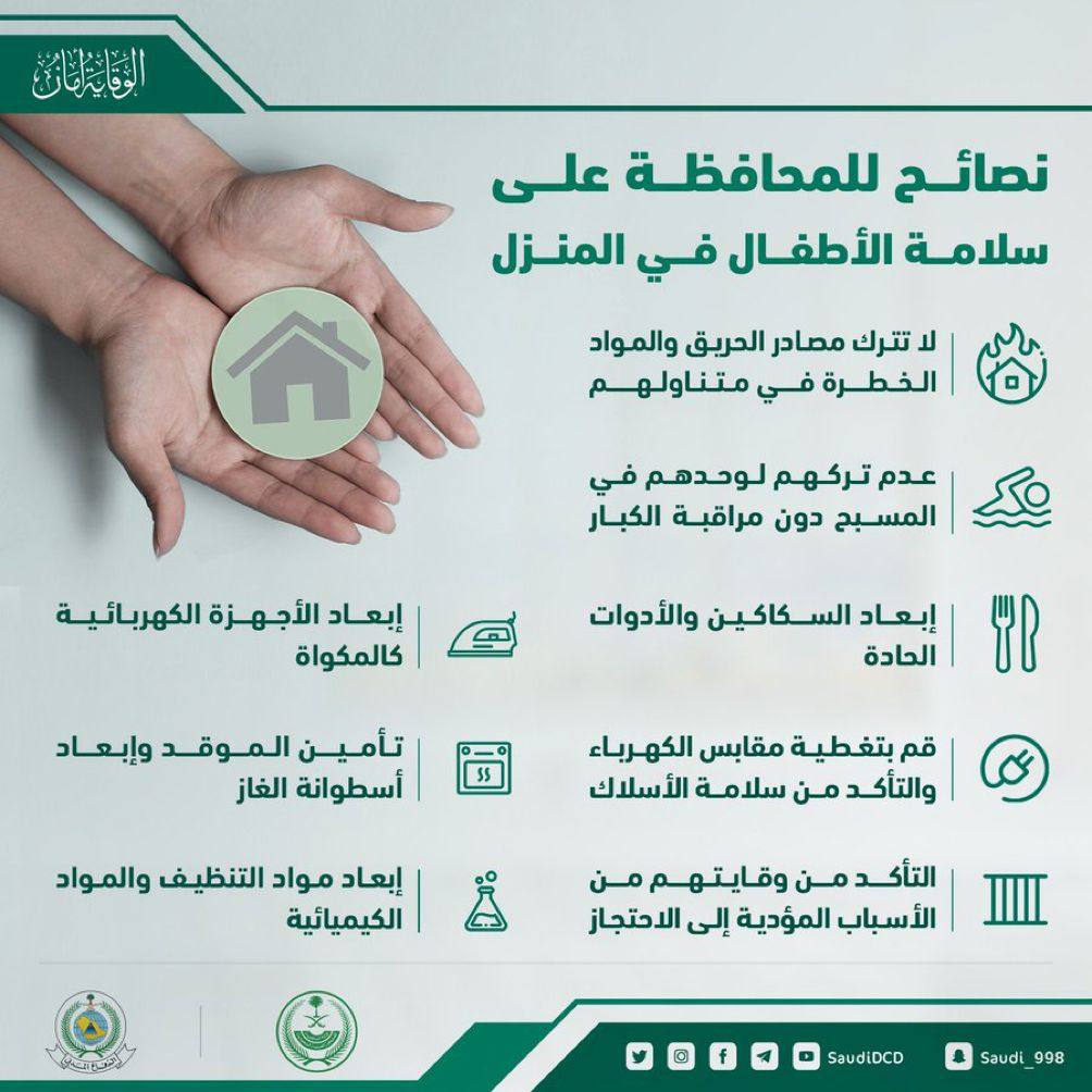 #الدفاع_المدني
نصائح للمحافظة على سلامة الاطفال داخل المنزل