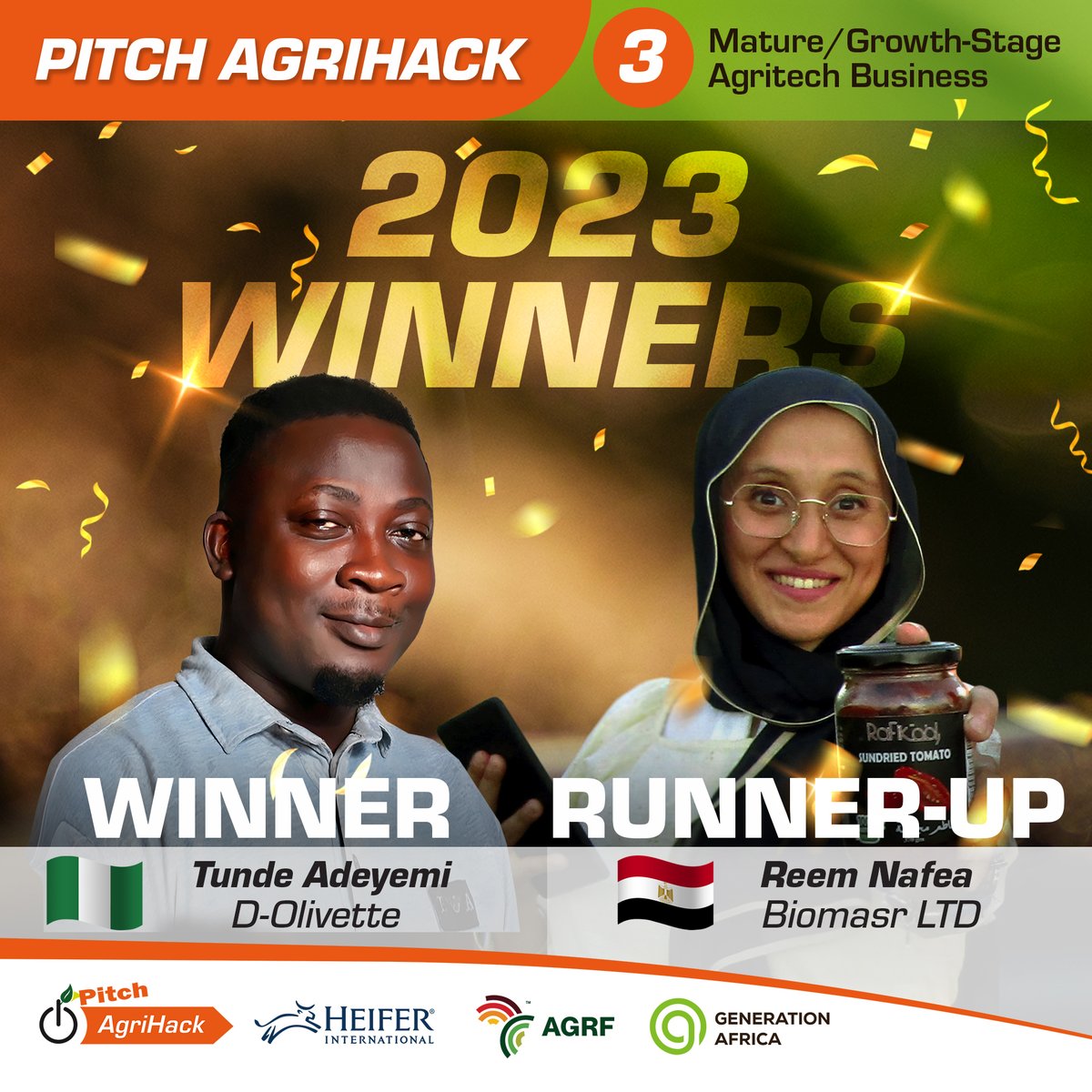 GoGettazAfrica's tweet photo. ๐ฑ๐ Let's give a round of applause to the Mature and Growth-Stage Winners of @PitchAgriHack 2023! ๐
๐ฅ Tunde Adeyemi, D-Olivette, ๐ณ๐ฌ
๐ฑ https://t.co/hTVnOUnuKm
๐ฅ Reem Nafea, BioMasr, ๐ช๐ฌ
๐ฑ https://t.co/D3tNAu0flt
#AgTech4EVA
@AGRA_Africa @Heifer @TheAGRF #AGRF2023 https://t.co/uc6TxBAjZE