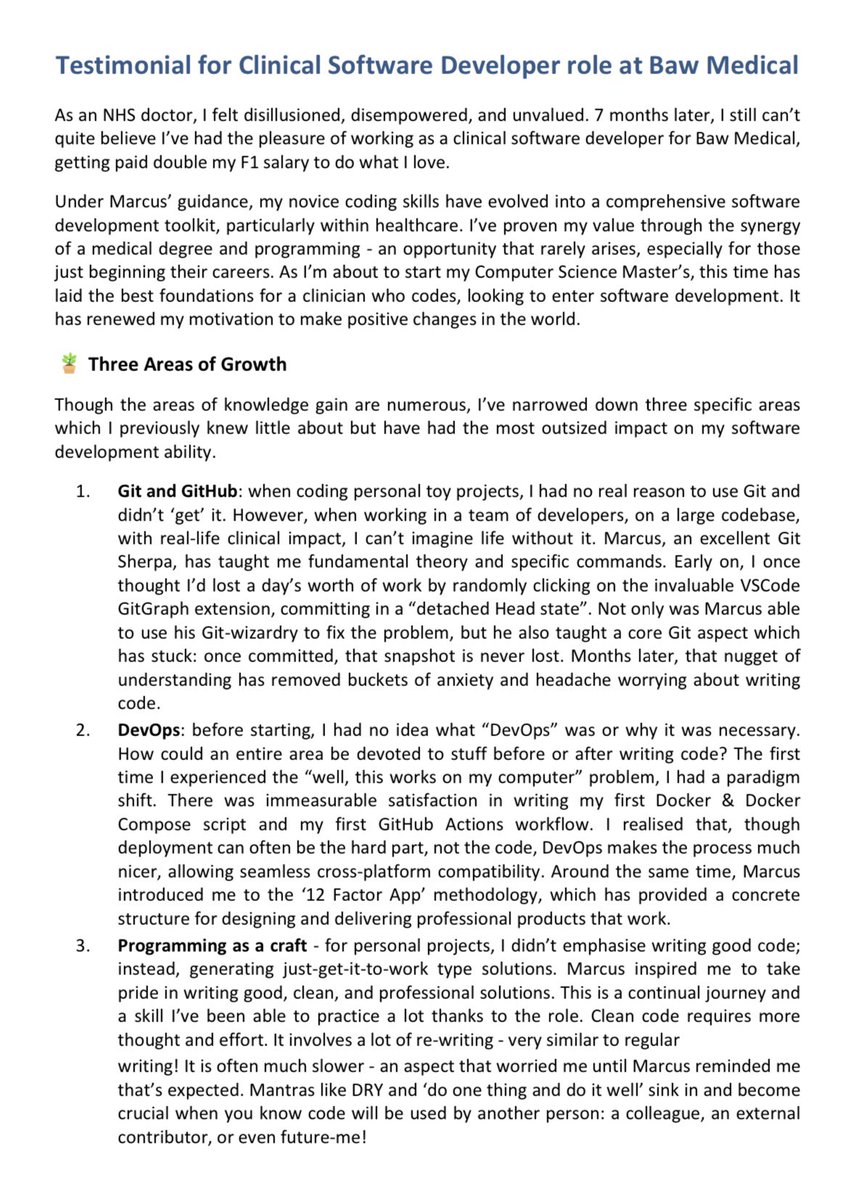 Anchit171's tweet photo. My time working as a clinical software developer for @marcus_baw. Soon starting my CompSci Msc so will be reducing hours

If you're a medic who codes looking to enter the 'real world' of software development, get in touch - he's looking to hire someone 1-3 days (fully remote)💻🩺 https://t.co/ckVNiy7FVq