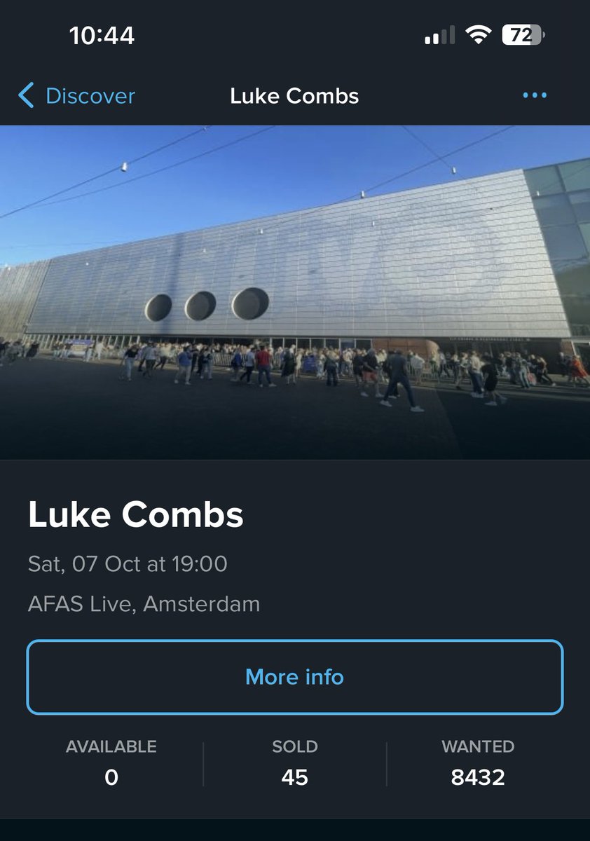 SILVASCUD10's tweet photo. @lukecombs - Sir! Just thought I would show you the demand for your show in Amsterdam on the 7th Oct 2023 - you need a bigger stadium sir, the below is a picture of a TicketSwap app we have in the Netherlands, look how many of us are waiting to see you! https://t.co/FbJryQldoG