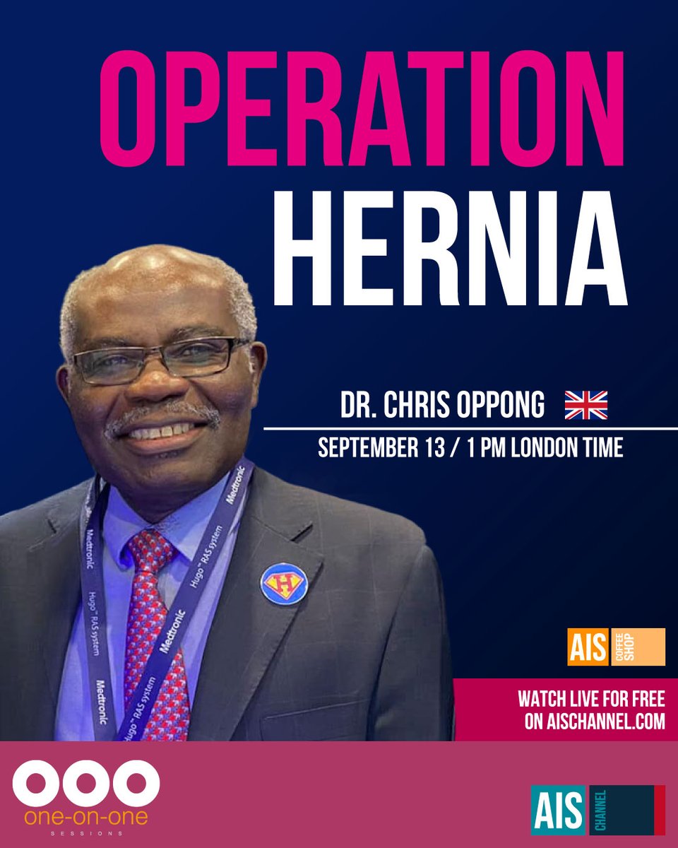 Join us for an upcoming live event: 'One On One with @chrisoppong from @NHPlymouthHosp : Operation Hernia.' 📅 Save the Date: Sep13 at 1pm London Time. 🕐 Dr Oppong, a renowned expert, will be sharing insights. FREE on aischannel.com/coffee-with/ch… #IamAIS #OOOsessions #SoMe4Surgery