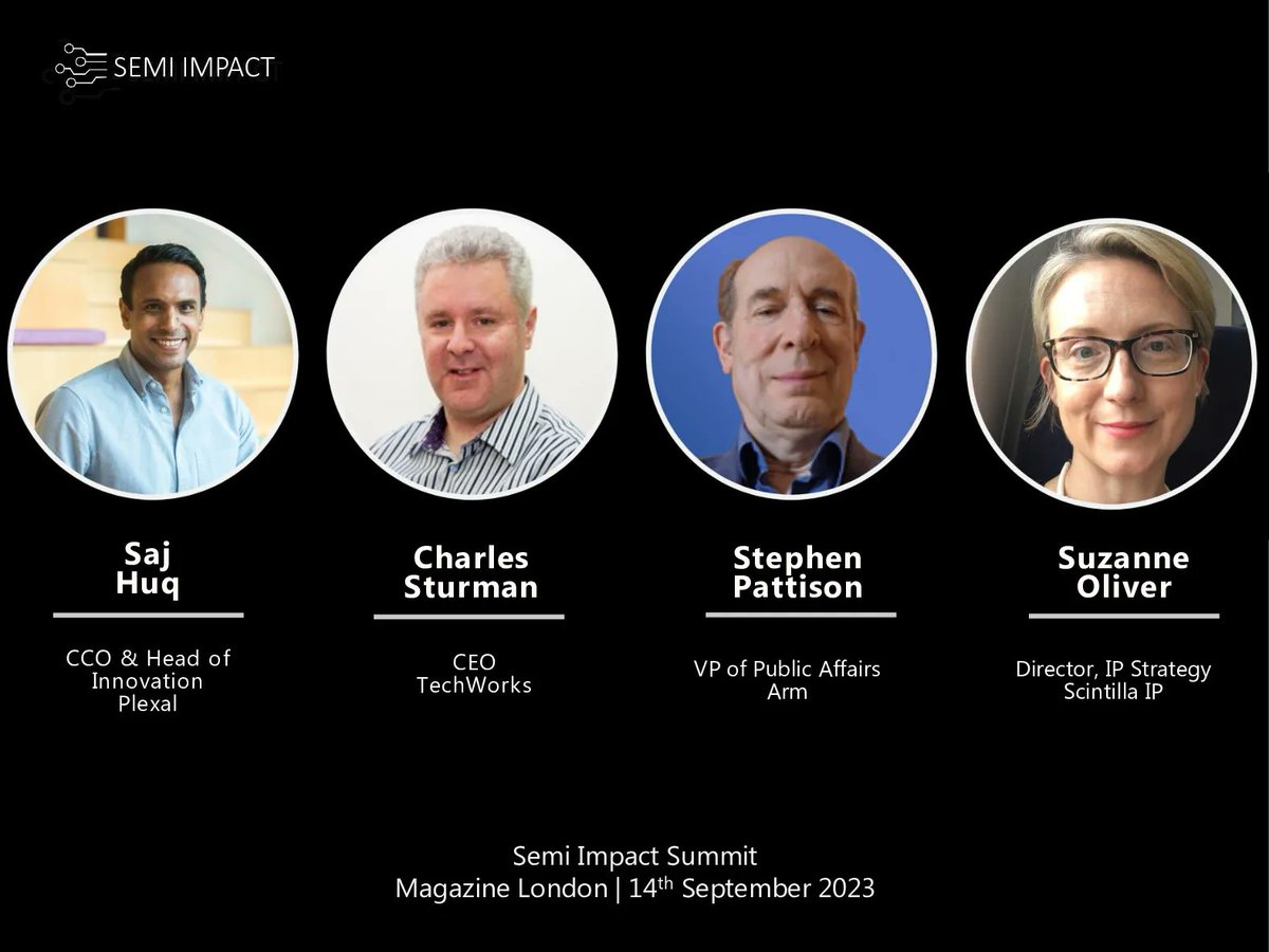 SEMI IMPACT (@semiimpact) on Twitter photo 📣 Less than a week to go! Proudly announce our distinguished panellists discussing UK's Semiconductor Government Strategy. 👏 Welcome <a href="/saj_huq/">Saj Huq</a>, <a href="/CharlesSturman/">Charles Sturman</a>, <a href="/SPattison_ARM/">Stephen Pattison</a> and <a href="/SuzOliver/">Suzanne Oliver</a>.
📍Join us next Thursday to hear their insights buff.ly/44tr1A1 📣 Less than a week to go! Proudly announce our distinguished panellists discussing UK's Semiconductor Government Strategy. 👏 Welcome <a href="/saj_huq/">Saj Huq</a>, <a href="/CharlesSturman/">Charles Sturman</a>, <a href="/SPattison_ARM/">Stephen Pattison</a> and <a href="/SuzOliver/">Suzanne Oliver</a>.
📍Join us next Thursday to hear their insights buff.ly/44tr1A1