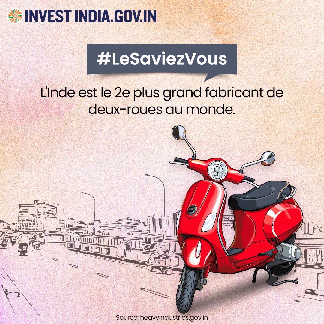 InvestIndiaCHE's tweet photo. L’#lndeNouvelle a enregistré une production de plus de 19 millions de deux-roues en 2022-23.
Explorez le secteur automobile ici : https://t.co/jUmhGXlzNG
#lnvestirEnInde #lnvestirLlnde #FabriquerEnInde #Automobiles #DeuxRoues #IndustrieAuto @gurleenmalik @newlyswissed https://t.co/iOXvH0XCF1