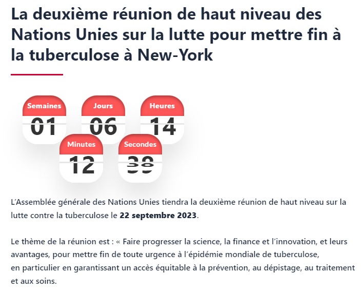 #UNGA78
#2023TBHLM
Jour J moins ... Pour la réunion de haut niveau des nations-unies sur la tuberculose à New-York le 22 septembre prochain.