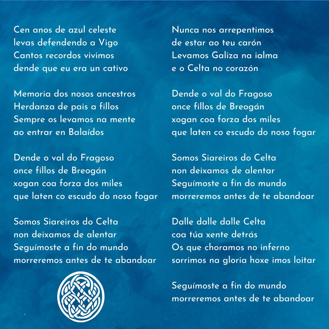 Chegou o gran día!

Son as 19:23h e isto é 'Fillos de Breogán',canción en homenaxe ós 💯 anos de historia do <a href="/RCCelta/">Celta</a>

Correximos os participantes:<a href="/Jairo_Lost/">Jairo (ERAS TOUR 24&25/5 🧣)</a>,<a href="/rotcerotce/">Rotce</a> (non <a href="/lontreira/">Lontreira</a>,disculpade), Dana de Mileth,<a href="/AquelarreMetal/">Aquelarre</a> e Lucas  
Que vos parece?
open.spotify.com/intl-es/track/…