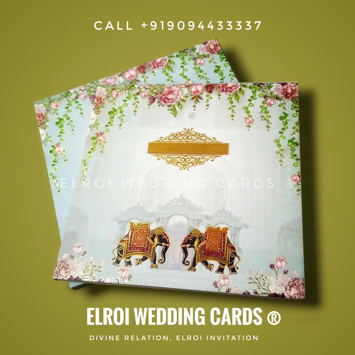 ElroiCards's tweet photo. Elephant theme digital design invitation | Folder front elephant theme digital print &amp; Gold foil Emboss, Couple Names Name plates pasted, Two inserts two color text print. 

#goldfoil #lasercutwood  #uniqueinvitation #luxuryinvitation #customizedcard #marriage #weddingcard https://t.co/UUXltPpOWp
