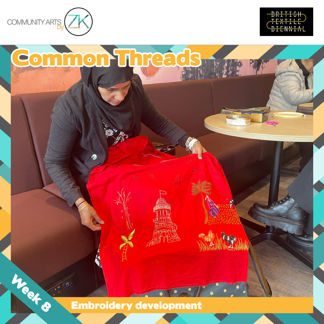 arts_zk's tweet photo. For week 8 the women continued their textile work, telling stories of rich landscapes and environments, personal journeys, family life, skills passed down through generations, and shared heritages. @TextileBiennial @Superslowway #communityartsbyzk #communityarts #textilebiennial https://t.co/G6IfwvEVfo