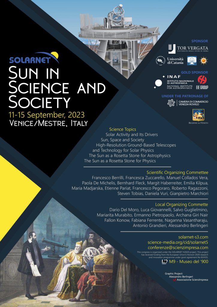 estsolarnet's tweet image. Next week, the #SOLARNET conference 'Sun in Science and Society' will be held in Venice. The objective is to establish connections among heliophysicists, scientists, engineers and economists. Different aspects of #EST will be discussed in the meeting ➡️solarnet-s3.com