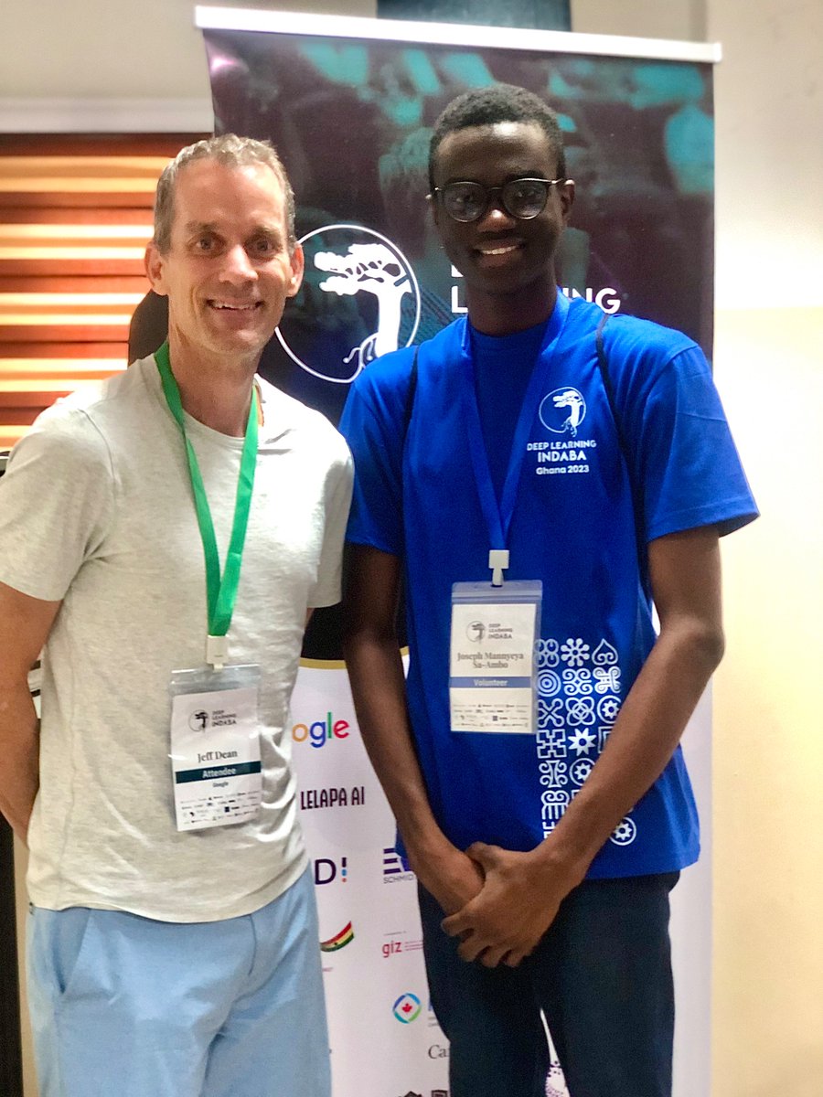 the_joey247's tweet photo. Met @JeffDean and asked him some questions during this morning’s mentorship session @DeepIndaba
#Indaba23 #DLI23 #Y3b3tumi https://t.co/PxrCvyXB4Z