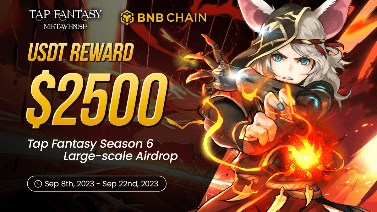 Tapfantasy2025's tweet photo. 🔥Tap Fantasy Season 6 on BNB Chain Large-scale Airdrop

💥#Tap Fantasy" &amp; @BNBCHAIN Joint Airdrop Event💥

🎮Start #Play2Earn in Tap Fantasy and defeat bosses to earn Huge Rewards!!💰

🎁Prize: $2,500 #Airdrop for 110  players!

Join Now →
https://t.co/hlGwXvmrlb https://t.co/77Dnuqfpck
