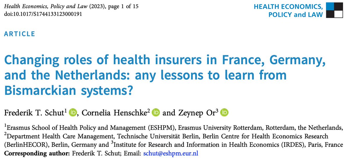 HSI_Erasmus's tweet photo. NEW ARTICLE - in @HEPL2005 Erik Schut @ESHPM_EUR @EsCHER_EUR, Cornelia Henschke and Zeynep Or compare the role of health insurers in three distinct social health insurance systems (NL, GER, FRA) in improving health systems’ efficiency: https://t.co/m6LuN6JQdn https://t.co/5x3dtjrNin
