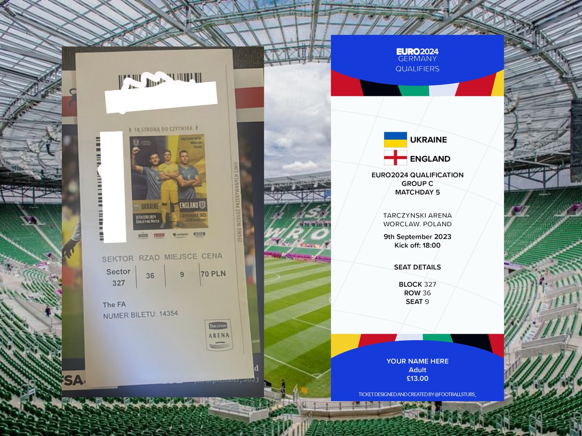 #followenglandaway? This is the ticket you'll be collecting in Poland (on the left) for the game tomorrow! Printed bit of paper you could've done at home! 

But worry not! I can turn that into a proper printed (on the right), high quality paper ticket which (I think!) looks a