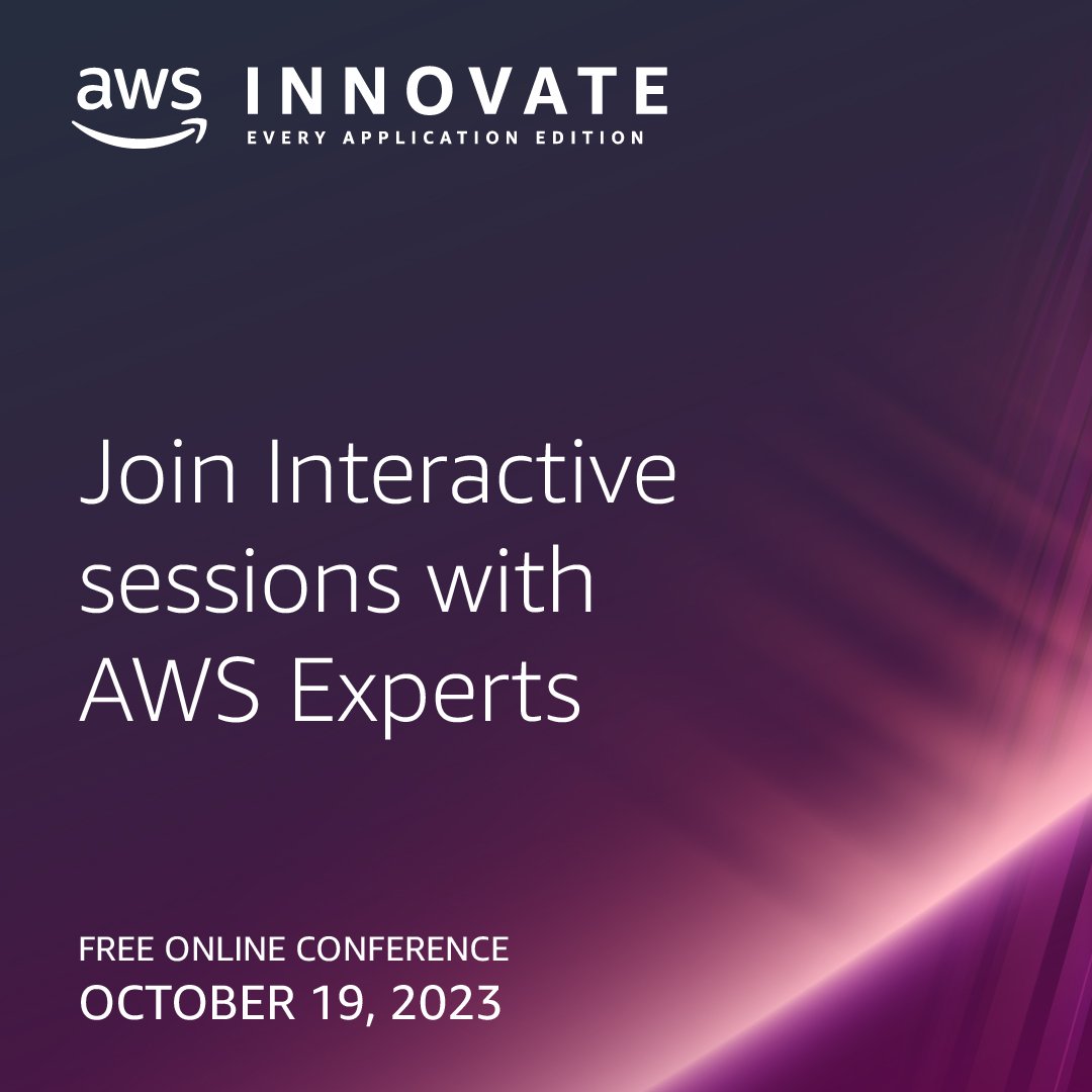 Register now to join AWS Innovate Online | Every App Edition. Hear keynotes from industry leaders, dive deep into educational sessions, and chat with AWS experts.  go.aws/44OcrTY