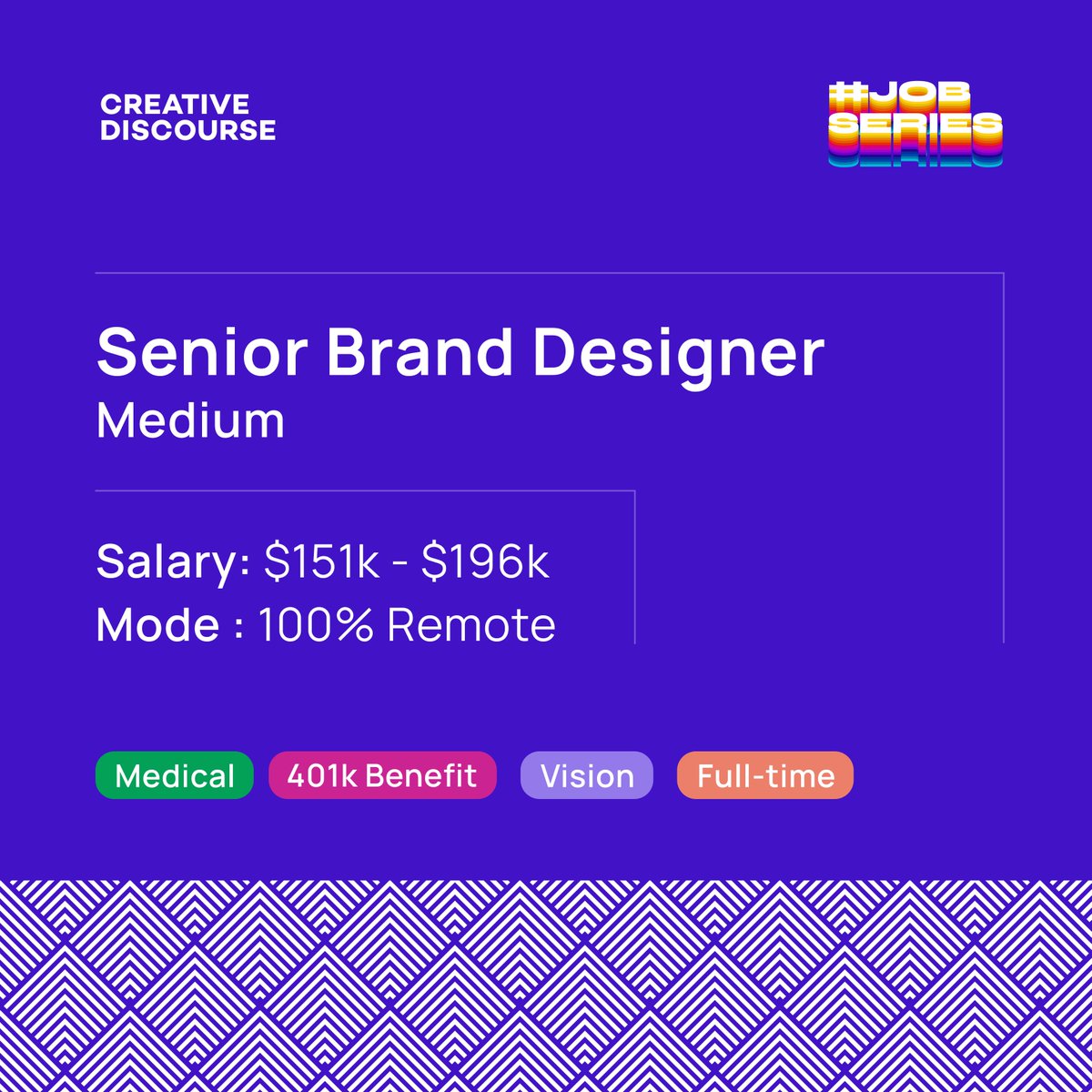 “Medium” is hiring for a Senior Brand Designer role (remote)
💰 $151k-$196k/yr 
⏰ Full-Time

Apply: jobs.lever.co/medium/c13c0a4…

#TechisHiring #designjobs
