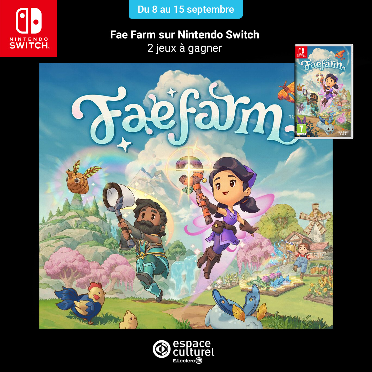 Tentez votre chance pour découvrir le monde de #FaeFarm sur #NintendoSwitch ! Vous pourrez y créer votre foyer confortable, développer votre ferme et bien plus encore 🤩
2 jeux à gagner🎁
TAS 15.09⏱️

RT + Follow <a href="/Leclerc_JV/">E.Leclerc Jeux Vidéo</a>

Règlement➡️bit.ly/3EuwlIR