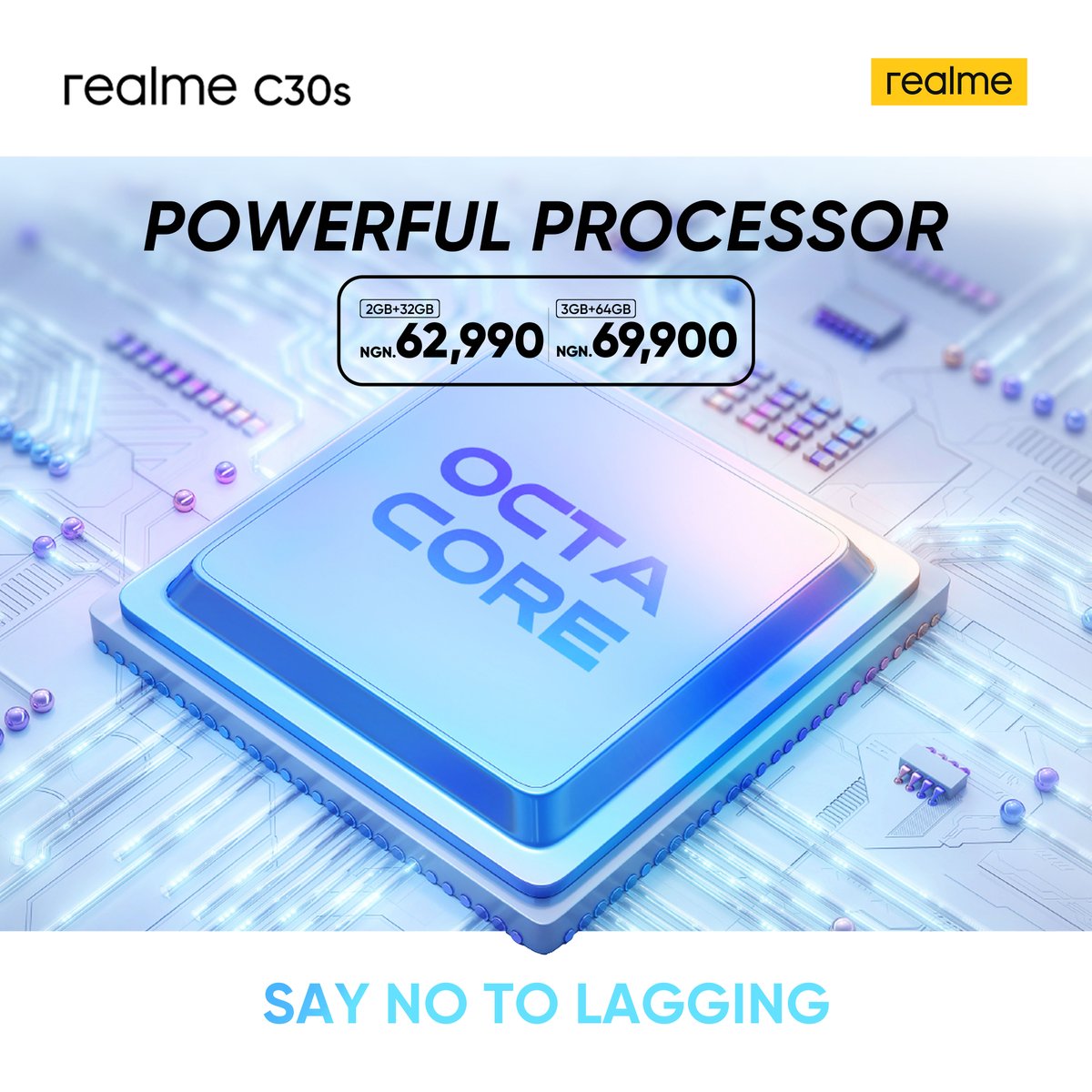 realmeNigeria's tweet photo. Powerful processor, smooth performance!
Get yours at 62,990 NGN (2+32GB) and 69,900 NGN (3+64GB)
#realmeC30S #realmeNigeria #PowerfulProcessor https://t.co/lh8Vbe1EAh