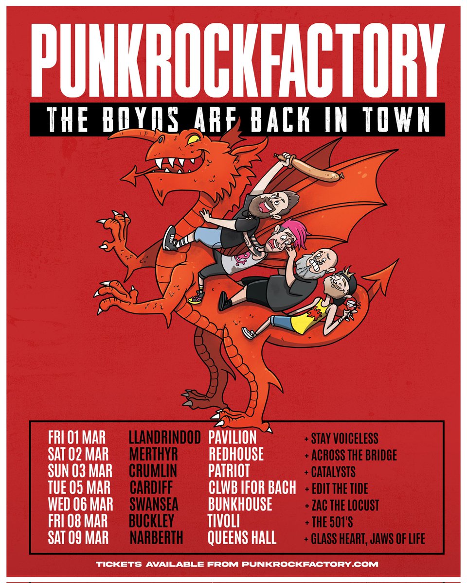 ‼️‼️ANNOUNCEMENT‼️‼️

Here is the official tour date for Punk Rock Factory  Wales tour event. 

We are so excited to be apart of this epic string of shows!!! 

Get your tickets now!!! 

See you guys 6th of march 🤟🦗🤟

punkrockfactory.com/boyos

#punkrockfactory #bunkhouseswansea