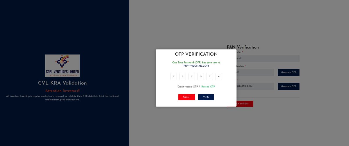 pudutta's tweet photo. @CdslIndia
NRI account with @zerodha
Both email and phone number are correct.
I am trying to validate my email and phone number by clicking on GenerateOTP does not work

Send an email to cvlhelpdesk
Zerodha ticket id: #20230906103808
Please help @CdslIndia @zerodha https://t.co/fWbskSY3XH