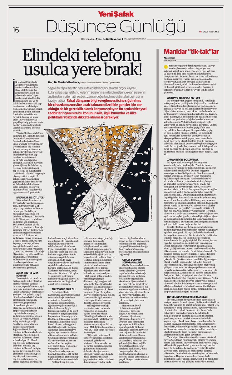 ELİNDEKİ TELEFONU USULCA YERE BIRAK! Ayşe Betül Kayahan’ın (@abetulkayahan) editörlüğünde yayımlanan #DüşünceGünlüğü ‘nde bugün #sakaryailetişim Fakültesi Öğretim Üyesi Doç. Dr. Mustafa Bostancı’nın (@drmbostanci ) dijital medyanın bilinçli kullanımına ilişkin yazısı var. 👏👏👏