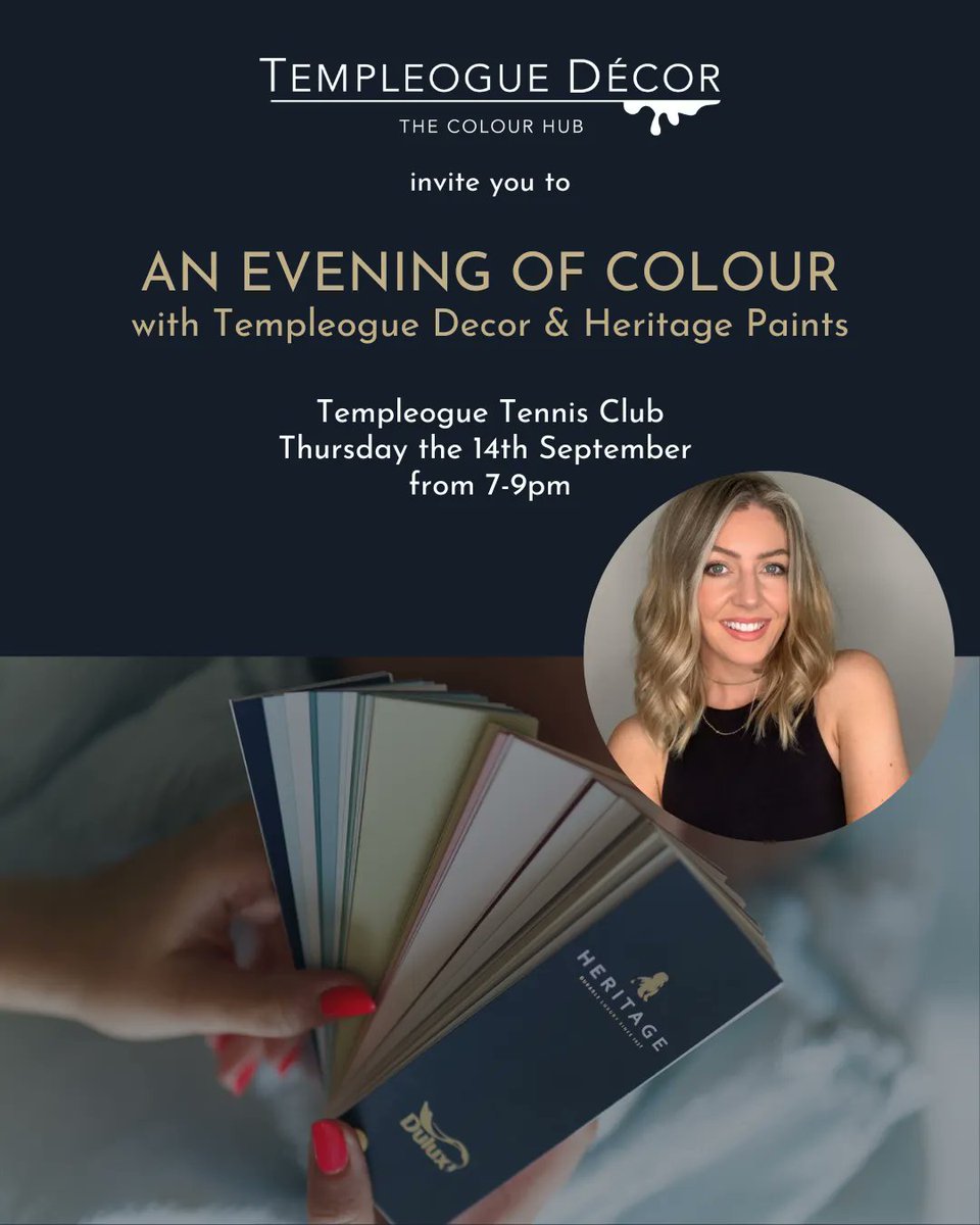Only 6 days to go until our @Duluxirl Heritage event with Jane Witter on the 14th September from 7-9pm in Templeogue Tennis Club. If you want to join this event remember to register: …r-an-evening-of-colour.eventbrite.com 

#duluxheritage #duluxheritageireland #duluxheritatageevent #templeogue