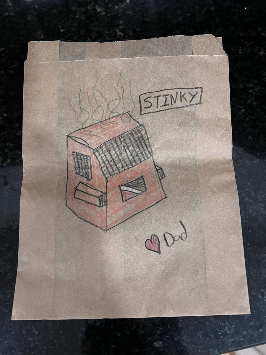 NotCryptoLgnd's tweet photo. School lunchbag drawing of the day (I always try to make it about something that happened). We went for a walk to the nearby market and walked by a super stinky dumpster. Totally took a different route home! It was bad https://t.co/nOgP7So04k