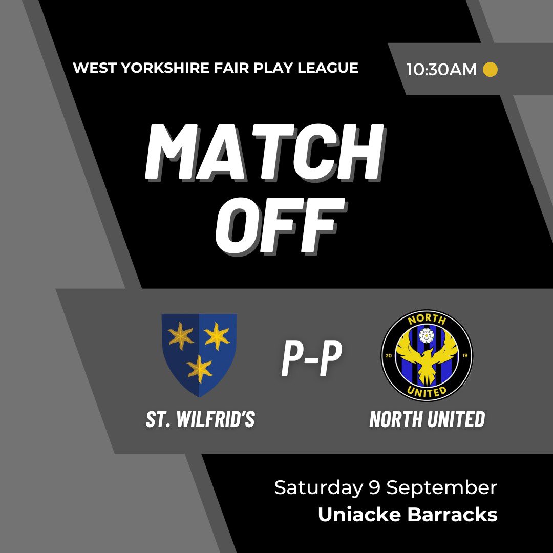 StWilfridsFC's tweet photo. ⛔️🚫 NO GAME TOMORROW!

Unfortunately our first league match at home is to be rearranged as our opponents can’t raise a team.

Disappointing for only the second game and after an excellent win last weekend.

#DeflatedWillies 🟡⚫️🔵 https://t.co/CK2RJkZs10
