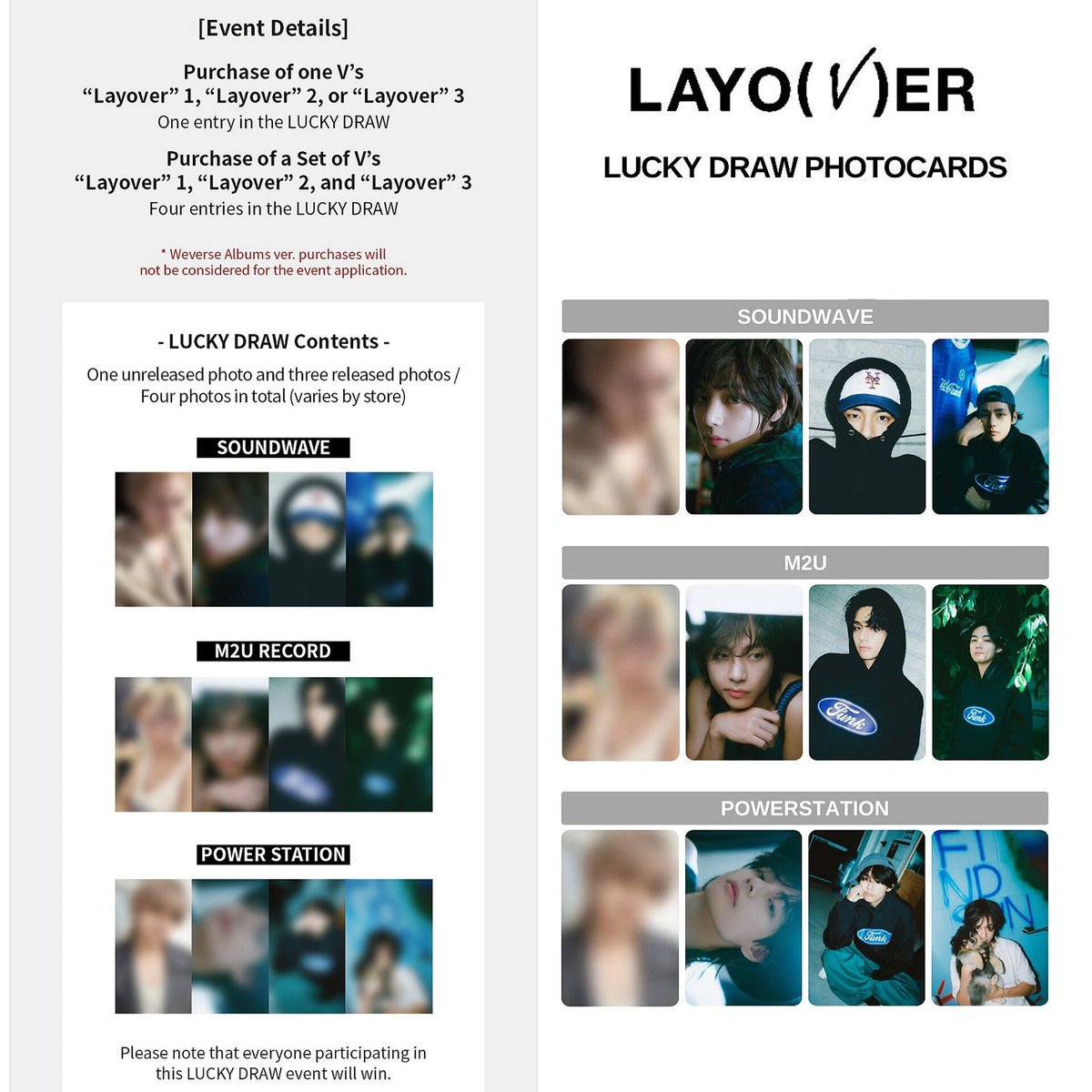 7SouledStore's tweet photo. V (BTS) 'Layover' Album - Lucky Draw Event

🔹Random Version - ₹1450 per station
1 random album + 1 random lucky draw pc

🔹Set Version - ₹4200 per station
3 albums + 4 lucky draw pcs

Checkout ig account for more details.

#V_Layover #V_SlowDancing #Layover #BTSV https://t.co/ePeJAWl7Xv